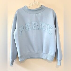 Parke monochrome baby blue varsity mock neck and matching sweatpants set